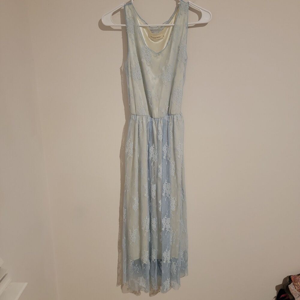 Anna Kaci Dress Size Medium Blue Lace Maxi Fairy Floral Lined Dress Cottagecore